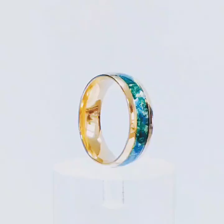 'BiAura' Two-Tone Polished Dome Moss Agate Green Men Band