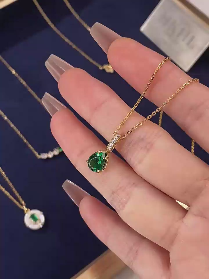 Beatrice-Pear Cut Emerald Classic Necklace