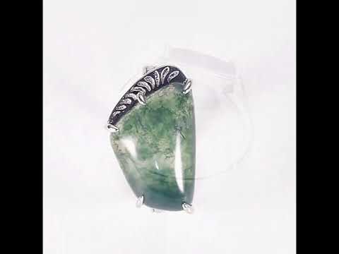 Irregular Cut Moss Agate Nature Inspired Adjustable Ring