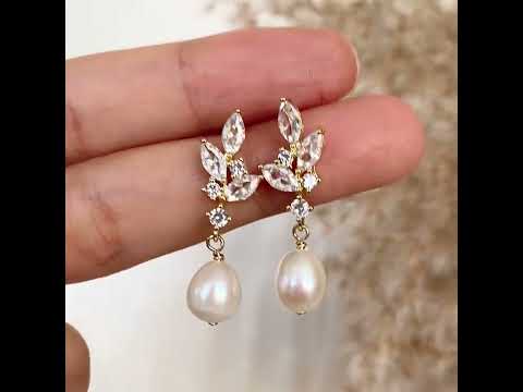 Pear Cut Natural Pearl Drop Earrings Classic Wedding Earrings