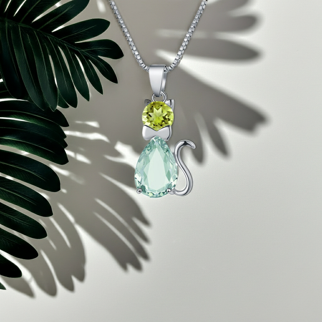 Catrine - Pear Cut Natural Green Amethyst Unique Necklace