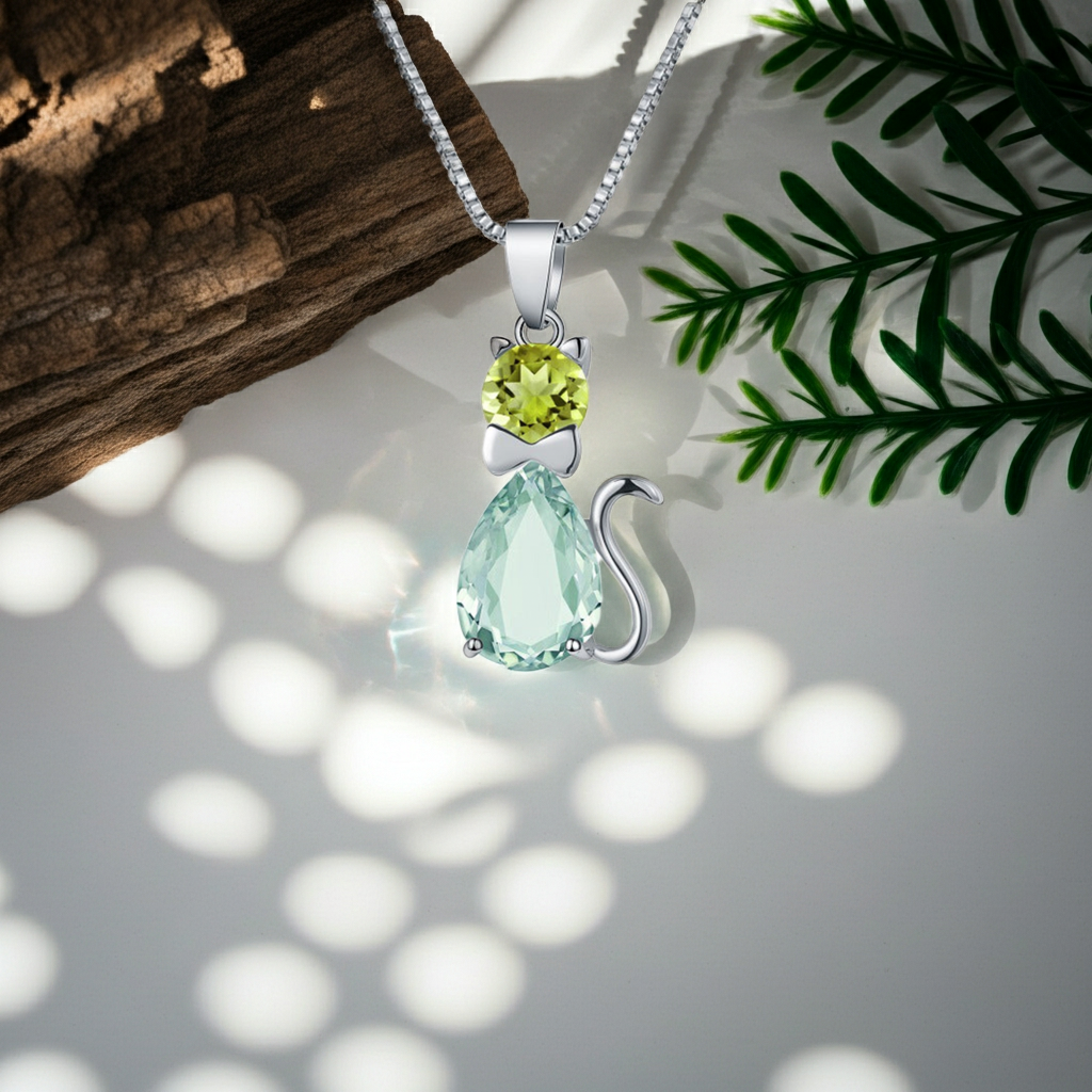 Catrine - Pear Cut Natural Green Amethyst Unique Necklace