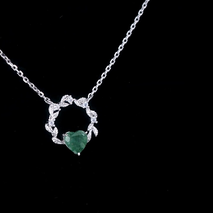 Daphne Heart Cut Moss Agate Nature Necklace