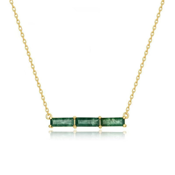 Baguette Cut Moss Agate Classic Pendant - 'Fern'