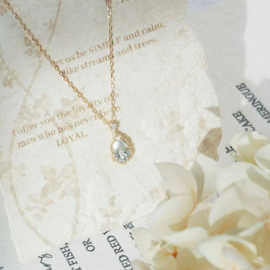 Pear Cut Aquamarine Elegant Vintage Necklace - ‘Antoinette’