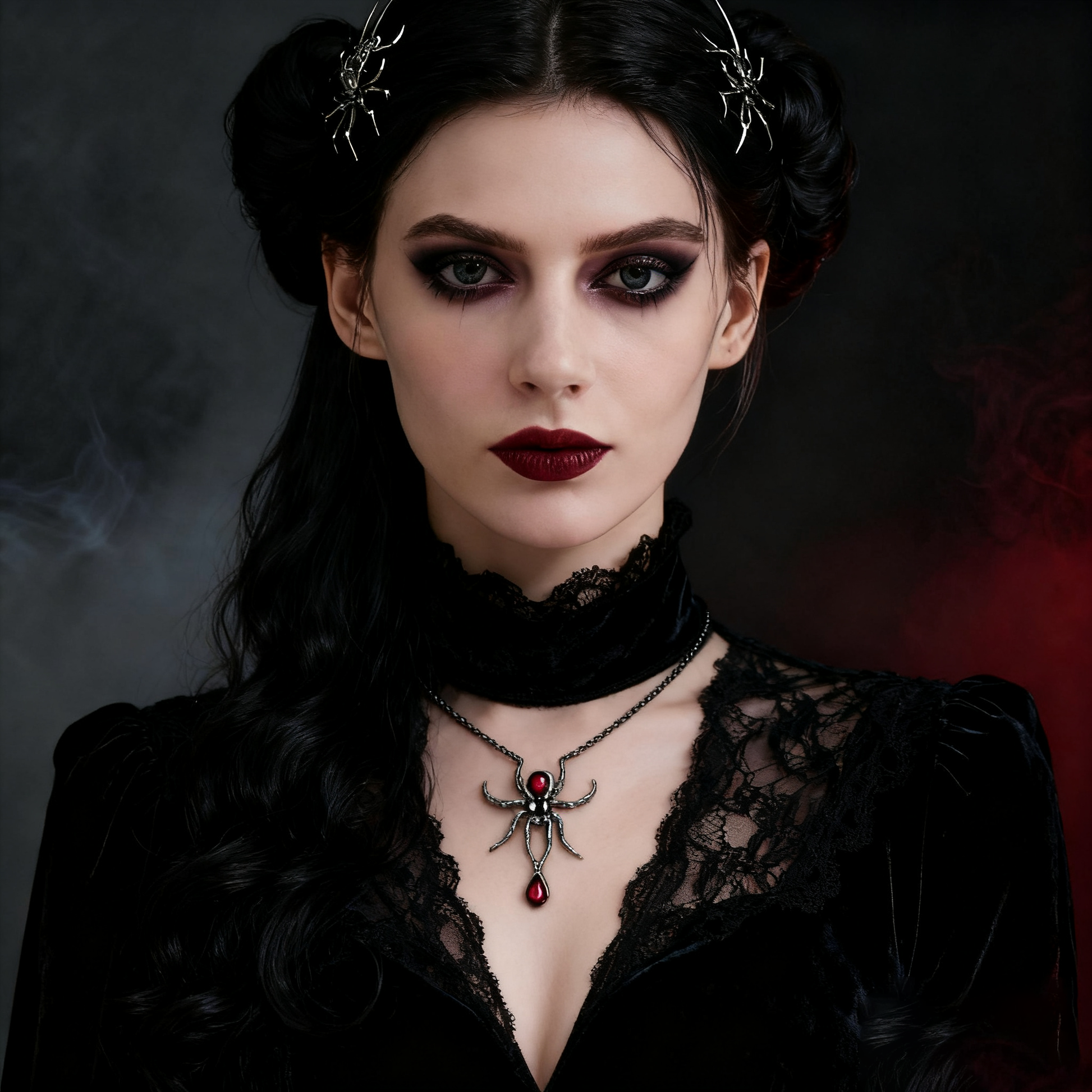 Pear Cut Onyx Dark Aesthetics Black Spider  With Zircon Unique Gothic Design Pendant