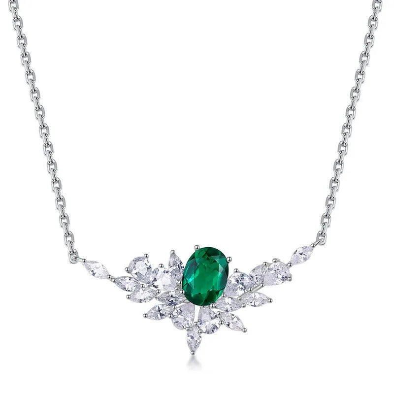 Anastasia Oval Cut Lab Emerald Unique Necklace