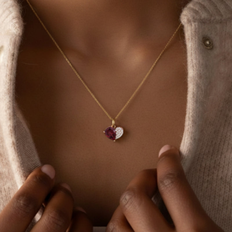“Felicity”  Heart to Heart Cut Garnet Classic Necklace