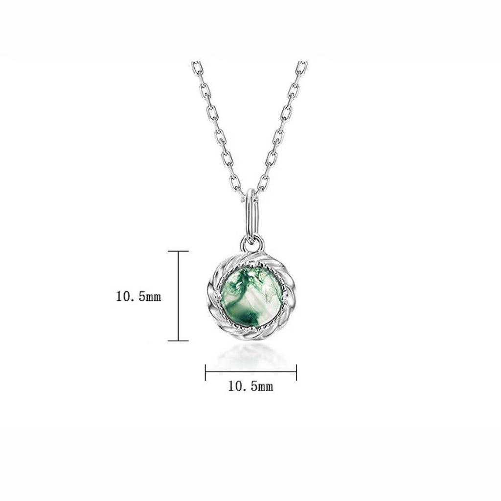 Mirabelle - Round Cut Moss Agate Classic Necklace