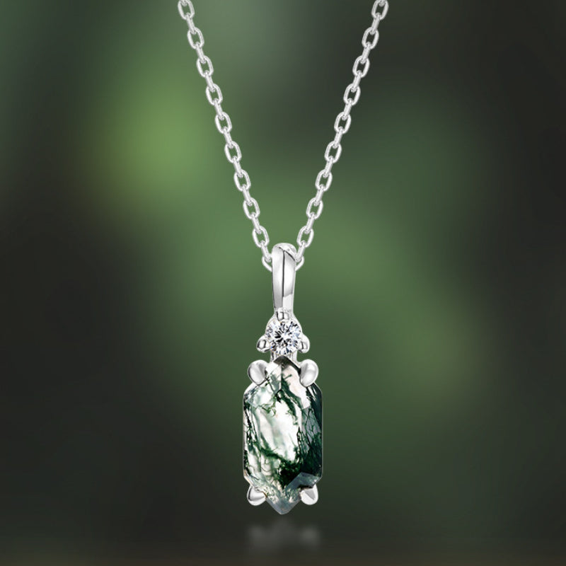 Fern - Hexagon Cut  Moss Agate Classic Necklace