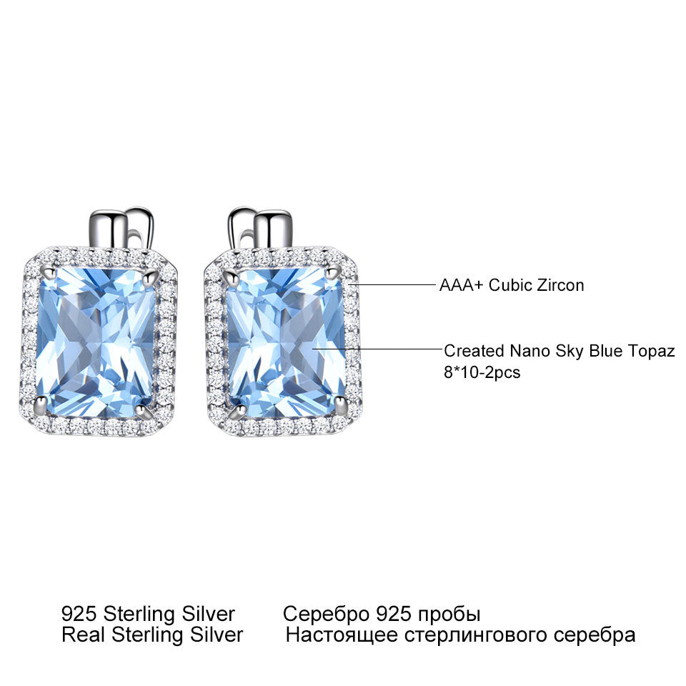 Emerald Cut Lab Sky Blue Topaz Vintage Stud Earrings