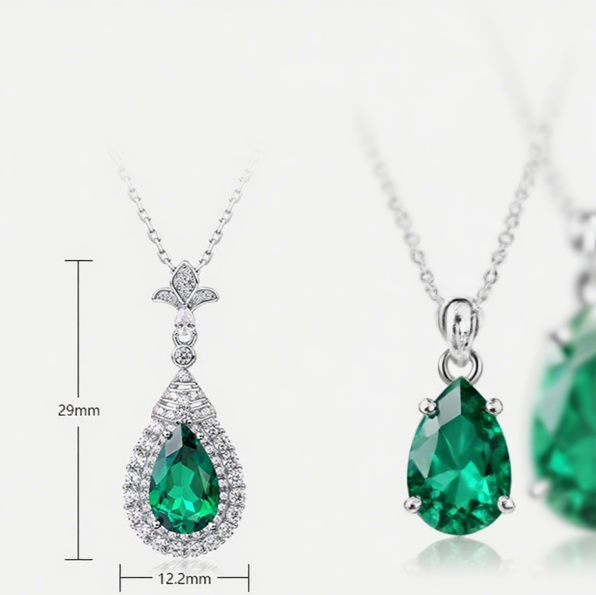 Pear Cut Lab Emerald Halo Pendant