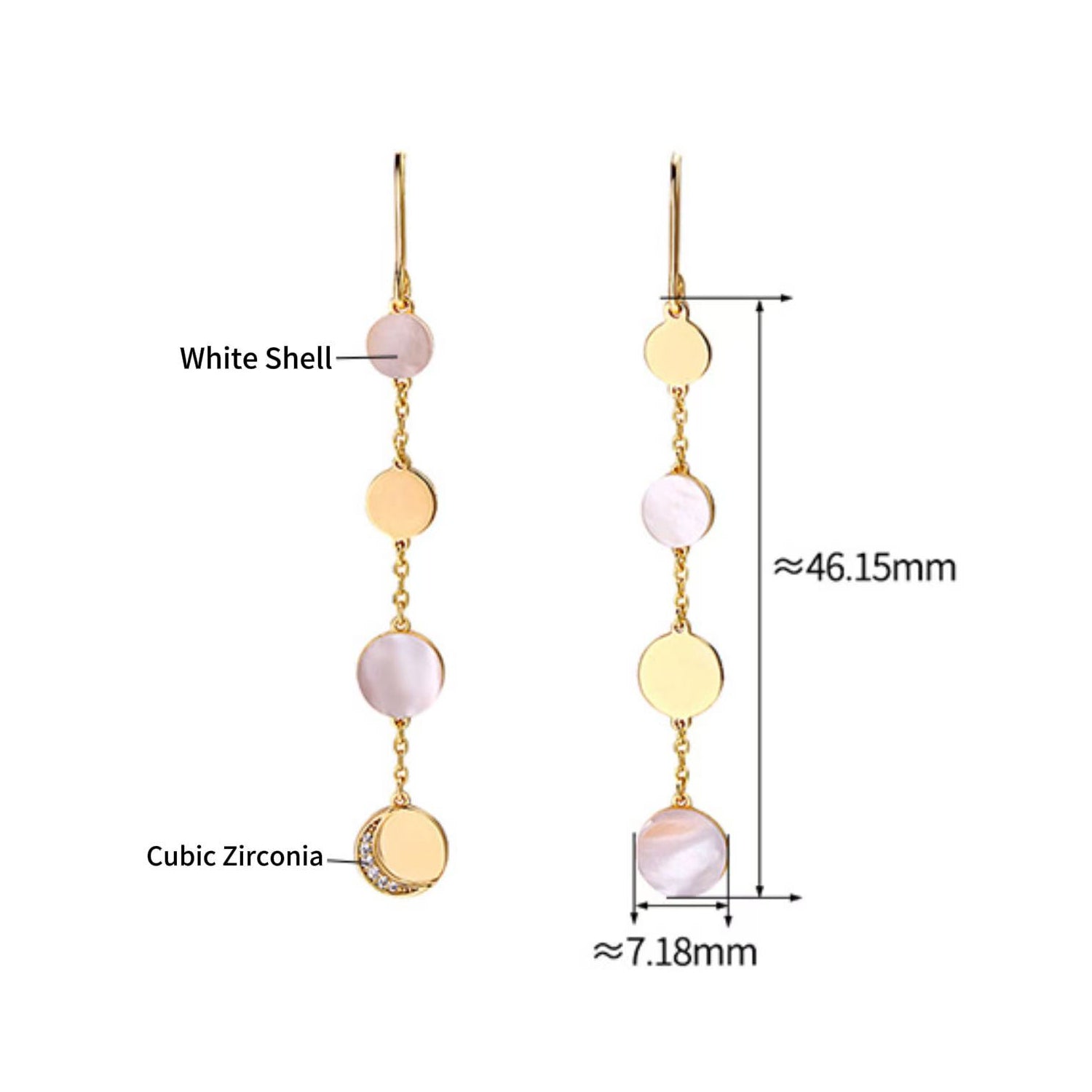 Celestial Whispers Round Disc White Shell Dangle Long Tassel Chain Earrings Classic Minimalist Contrast Circle Dangling Earrings