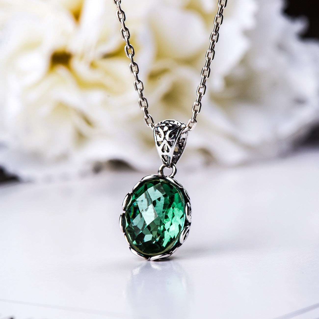 Nocturne - Oval Cut Green Crystal Nostalgia-Inspired Vintage Necklace
