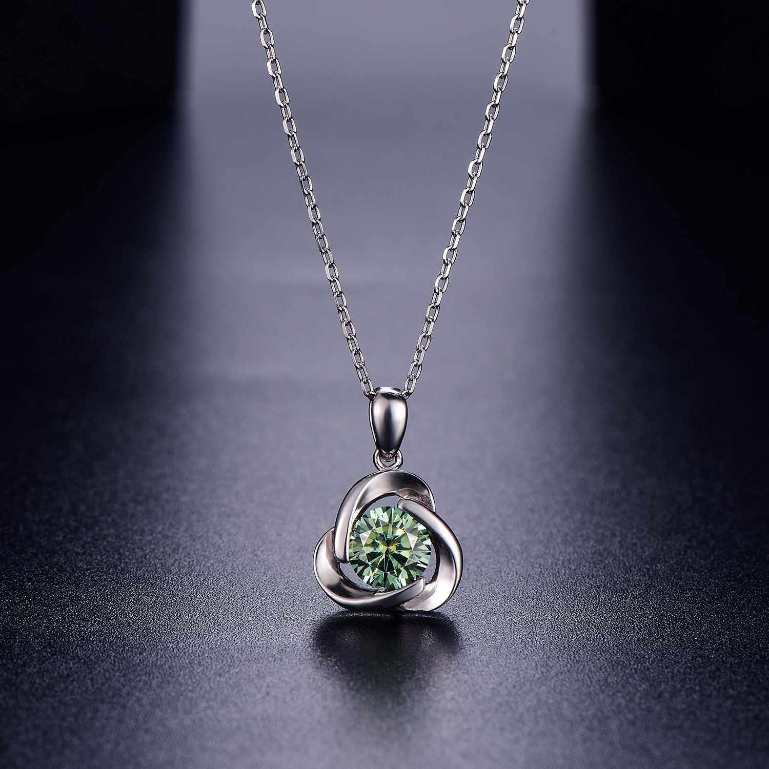 Mira - Round Cut Green Moissanite Classic Necklace