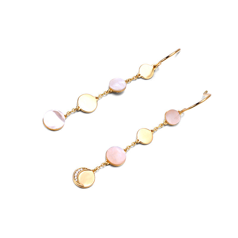 Celestial Whispers Round Disc White Shell Dangle Long Tassel Chain Earrings Classic Minimalist Contrast Circle Dangling Earrings