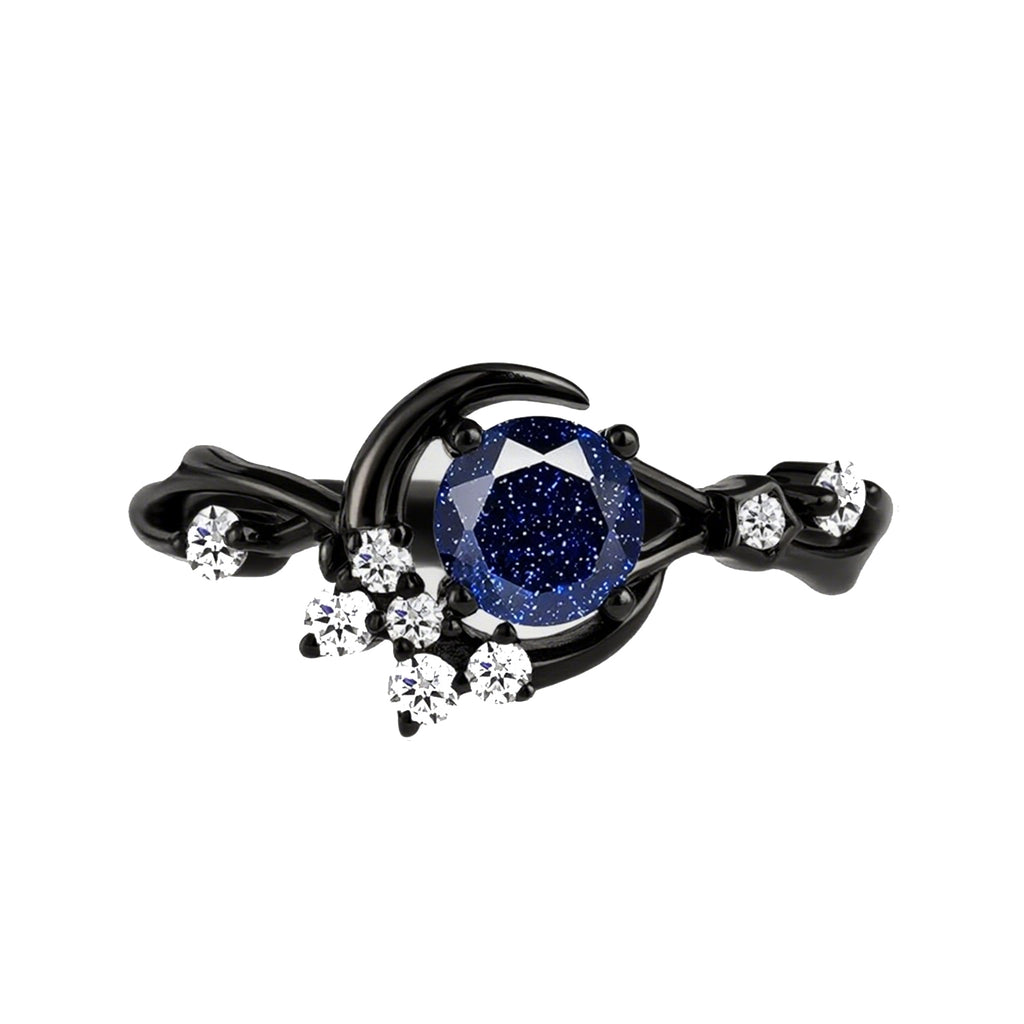 Unique Round Shape Blue Sandstone Moon Star Engagement Ring