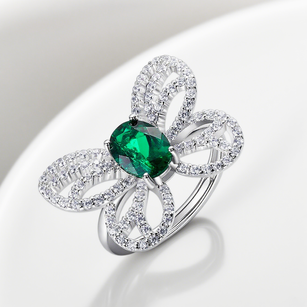 Oval Cut Lab Emerald Butterfly Unique Choices Adjustable Engagement Ring