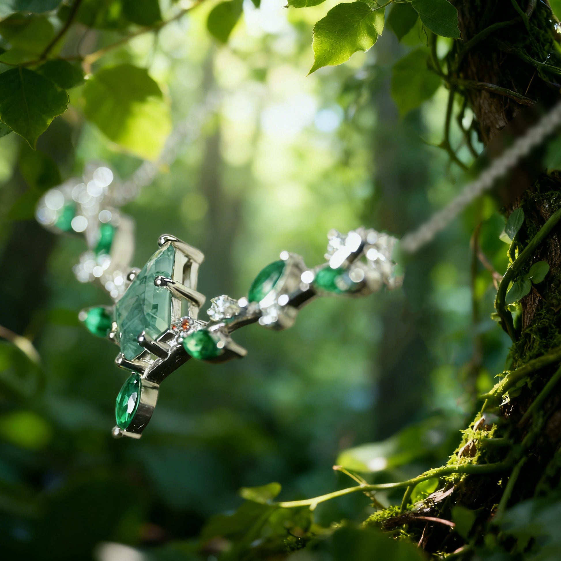Kite Cut Moss Agate Leaf Cluster Antler Design Necklace - Elara