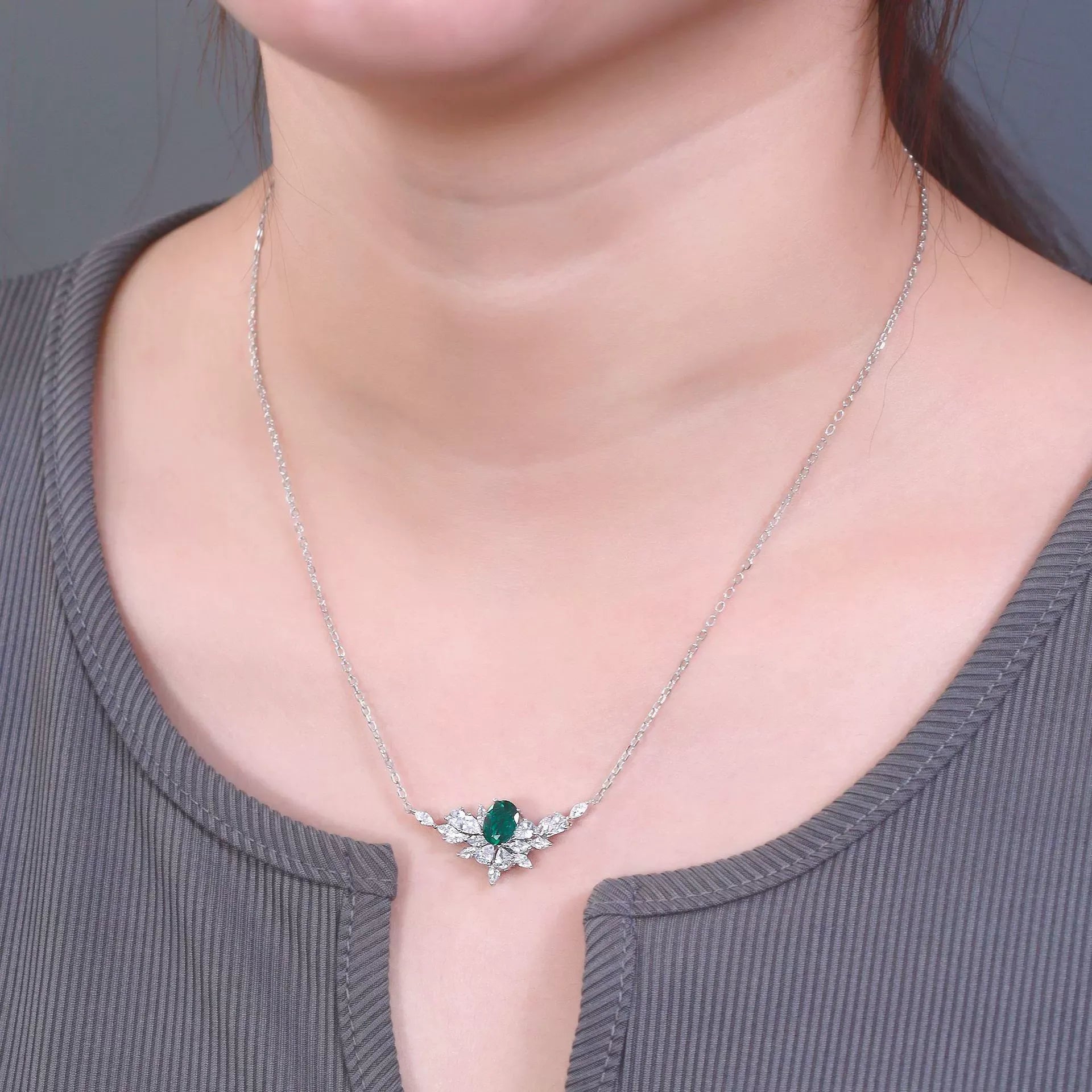 Anastasia Oval Cut Lab Emerald Unique Necklace