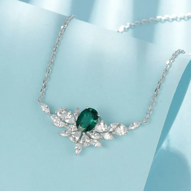 Anastasia Oval Cut Lab Emerald Unique Necklace