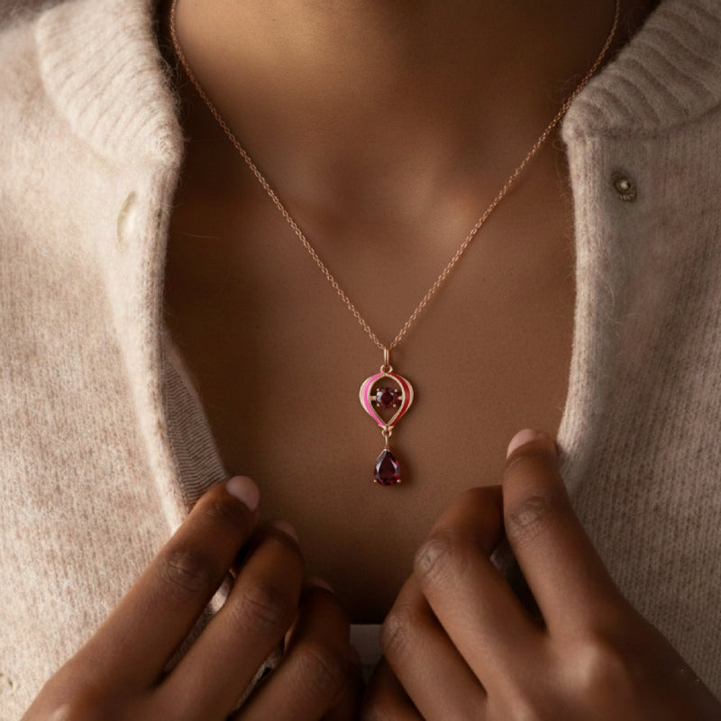 “Thea” Heart Shaped Pear Cut Garnet Unique Pendant