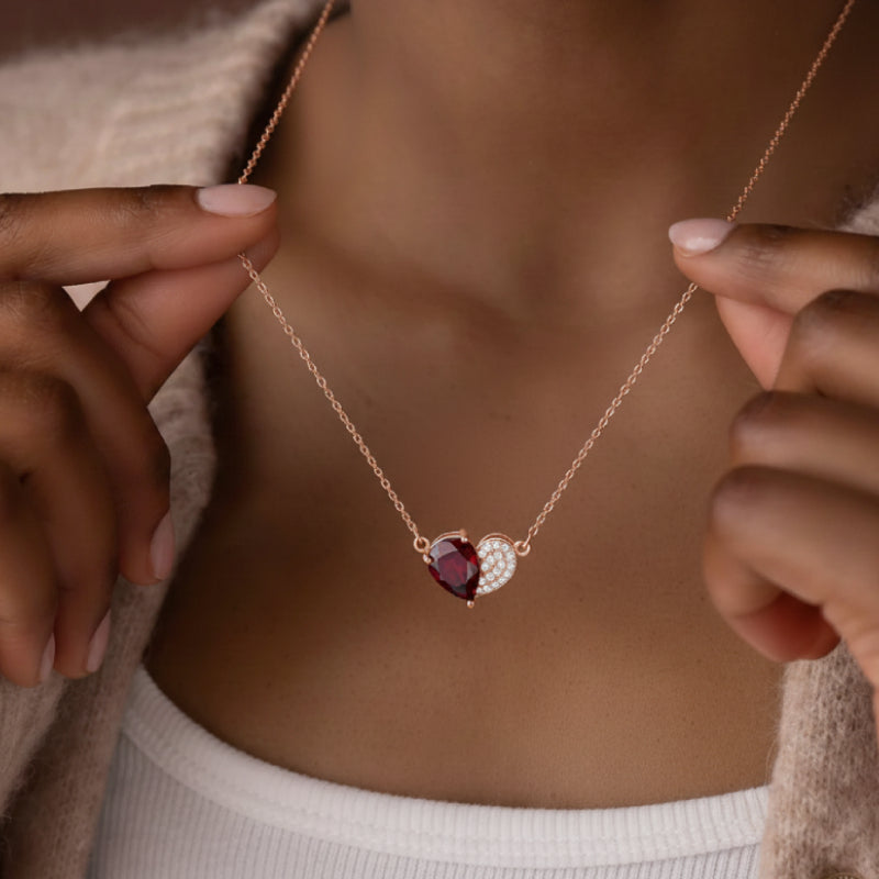 “Felicity”  Heart to Heart Cut Garnet Classic Necklace