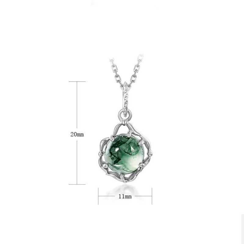 Round Cut Moss Agate Classic Necklace - Violet