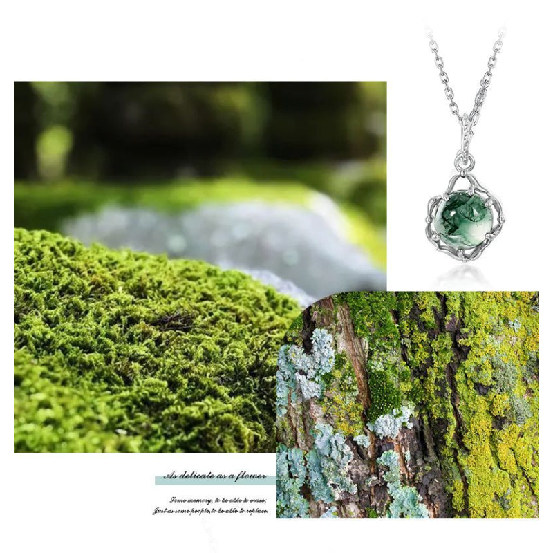 Round Cut Moss Agate Classic Necklace - Violet