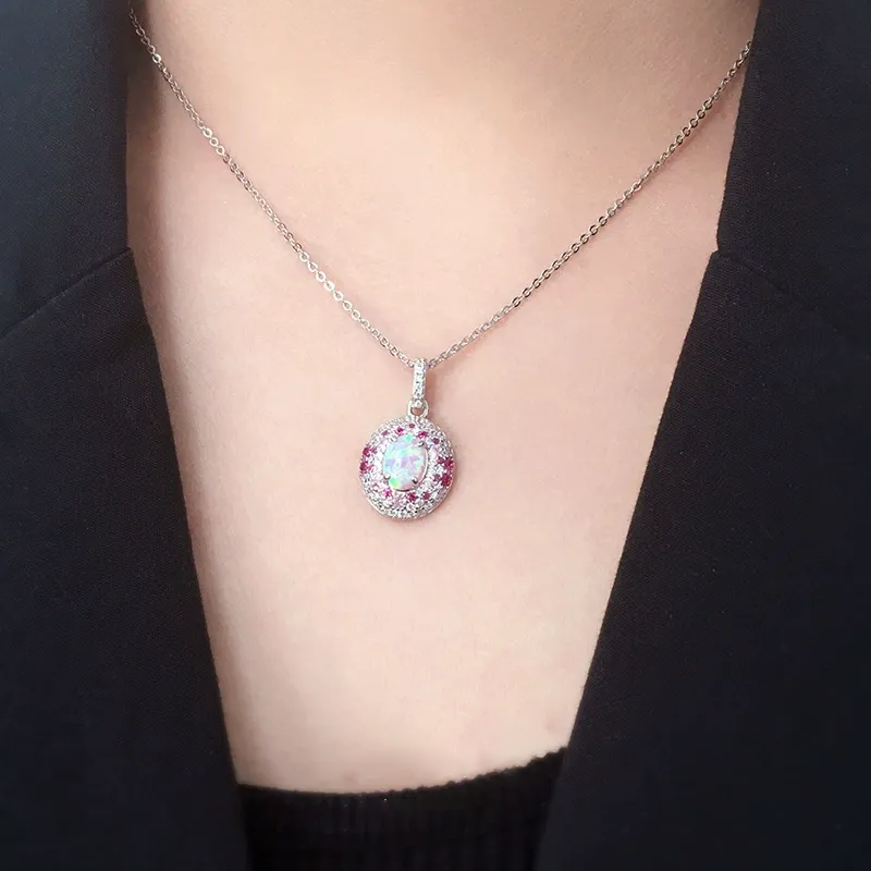 Selene Oval Cut Pink Opal Halo Necklace