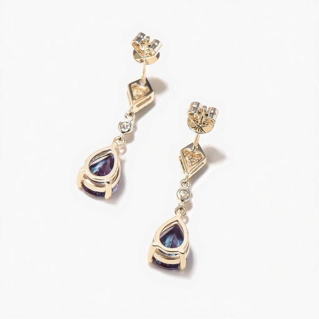 Pear Cut Color-change Lab Alexandrite & Moissanite Classic Drop Earrings