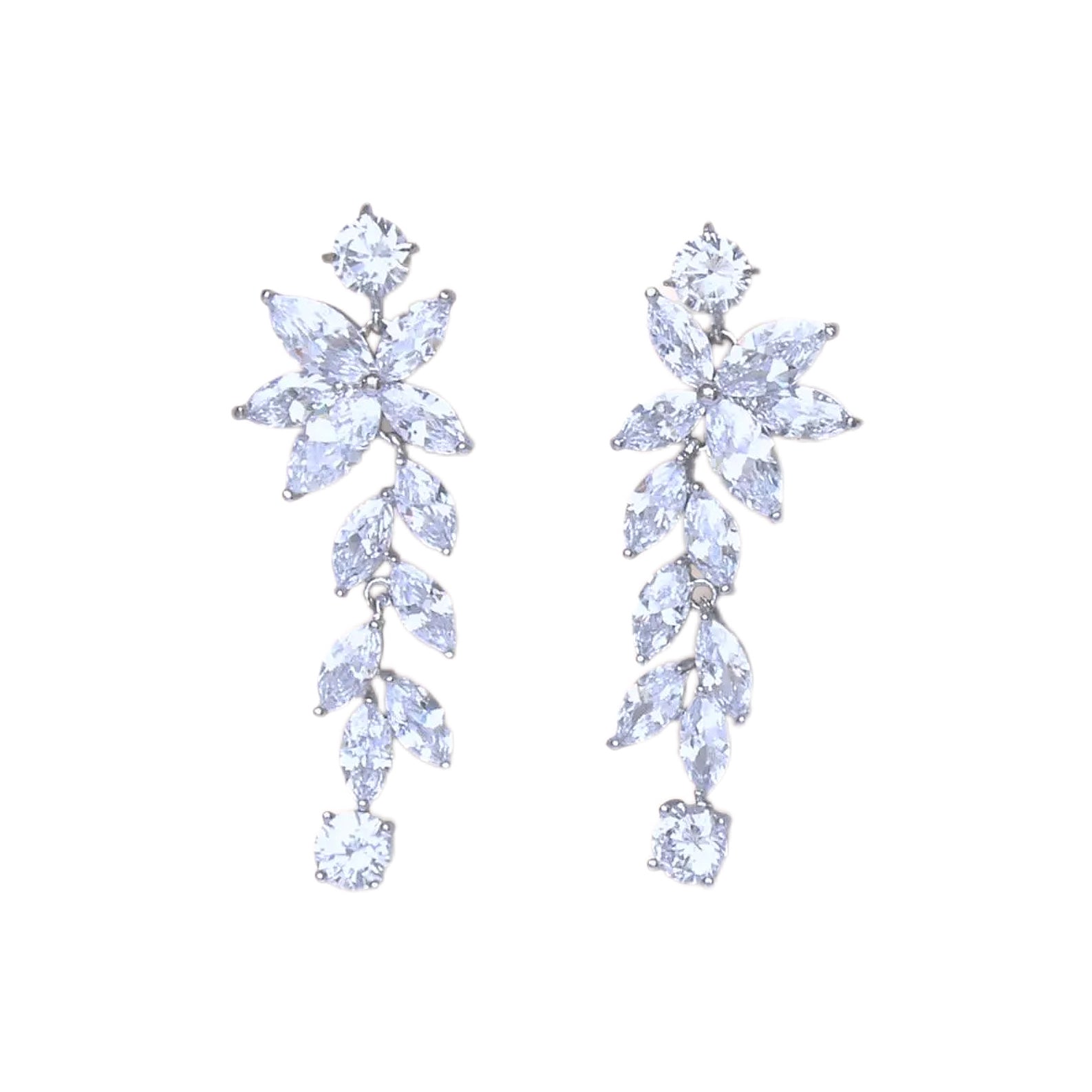 Marquise Long Crystal Chandelier Moissanite Bridal Earrings, Moissanite Wedding Earrings