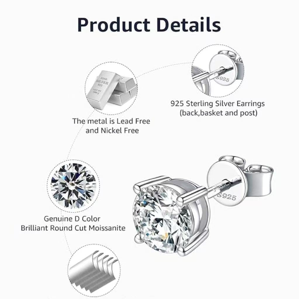 Round Cut Moissanite Classic Solitaire Stud Earrings