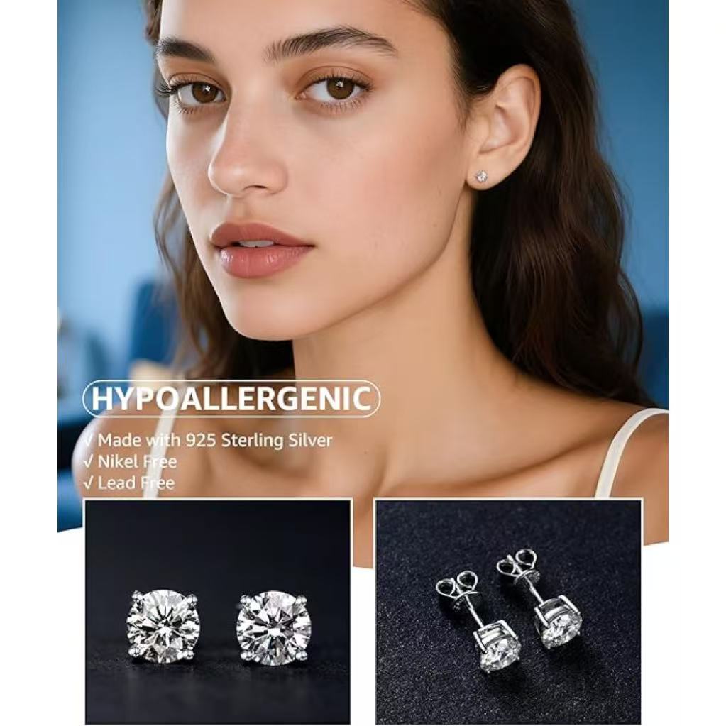 Round Cut Moissanite Classic Solitaire Stud Earrings