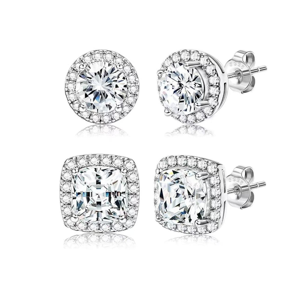 Round & Cushion Cut Moissanite Halo Collection Stud Earrings