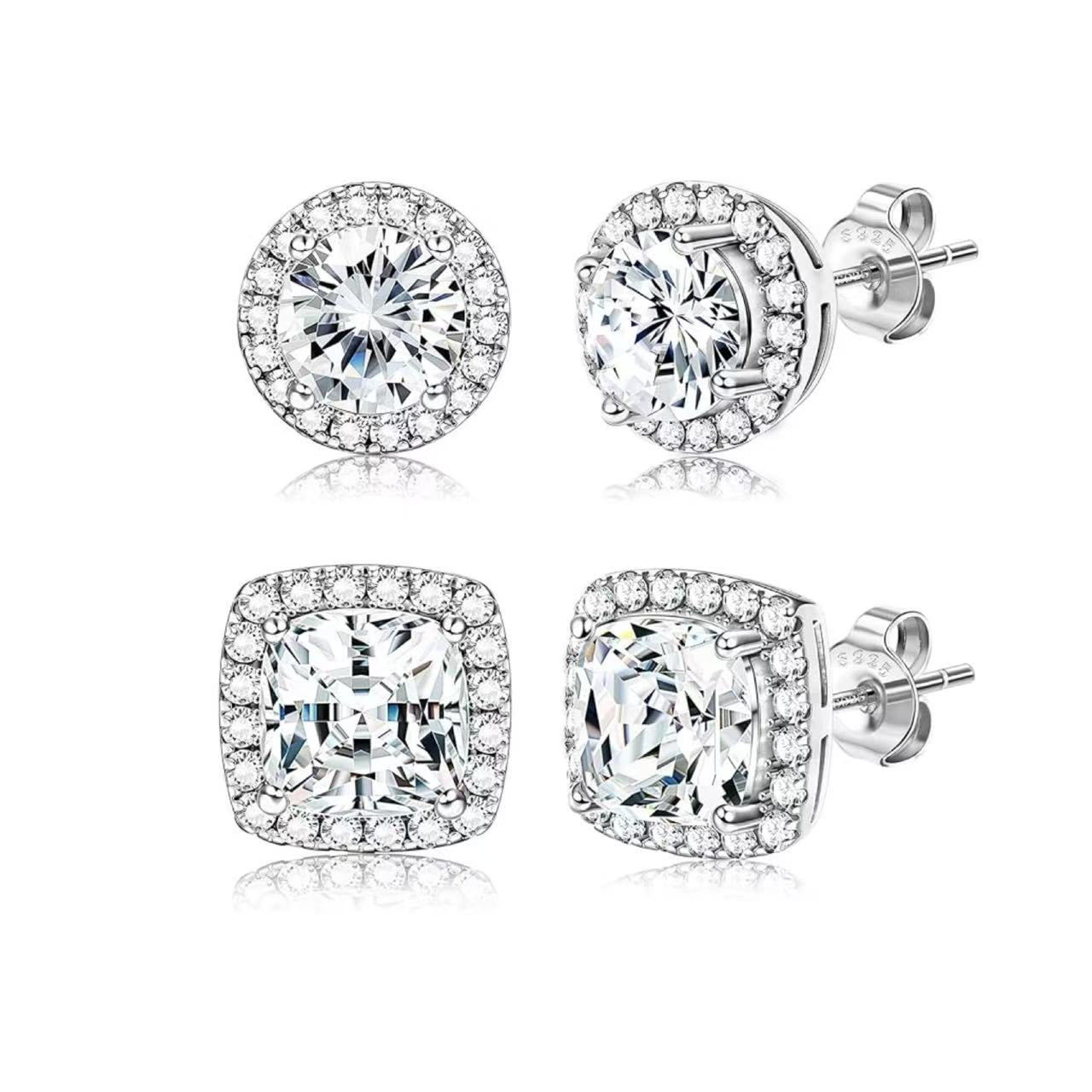 Round & Cushion Cut Moissanite Halo Collection Stud Earrings