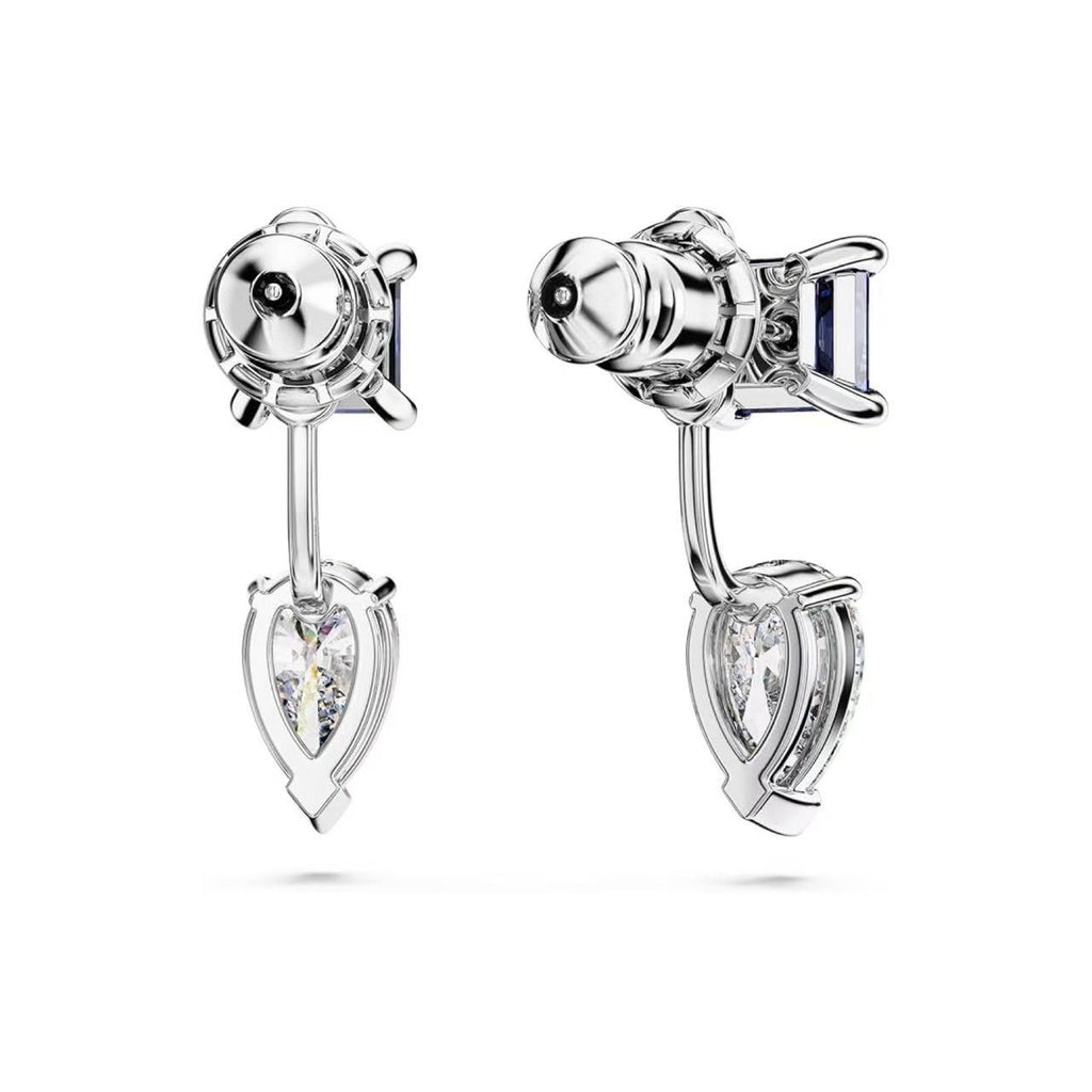 Princess Cut Cornflower Blue Sapphire & Pear-shape Moissanite Classic Drop Earrings