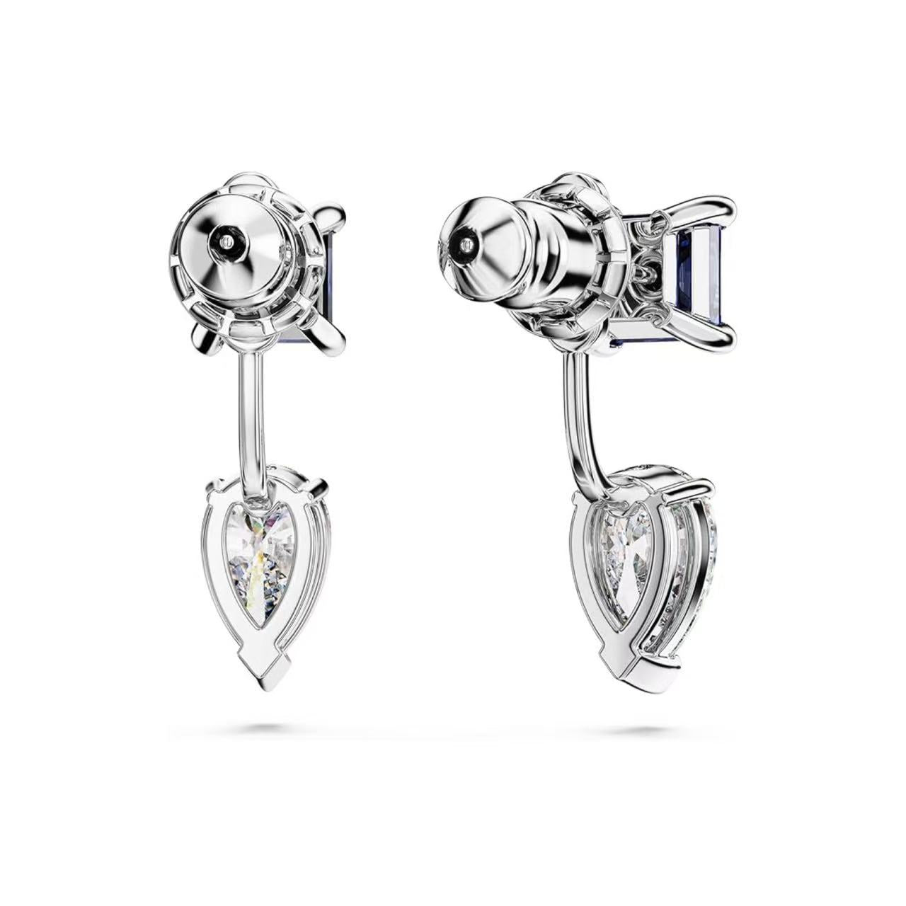 Princess Cut Cornflower Blue Sapphire & Pear-shape Moissanite Classic Stud Earrings