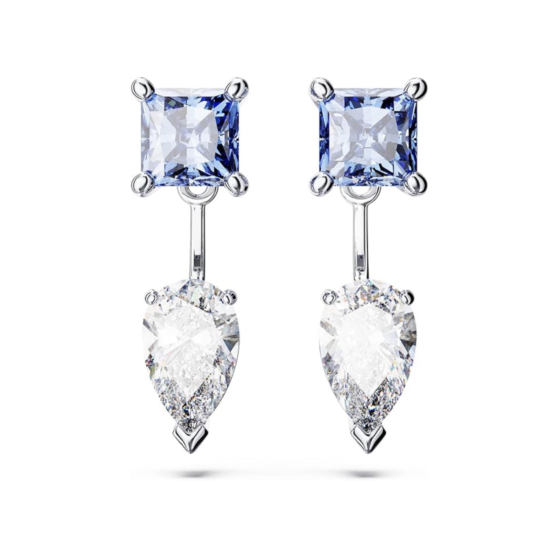 Princess Cut Cornflower Blue Sapphire & Pear-shape Moissanite Classic Stud Earrings