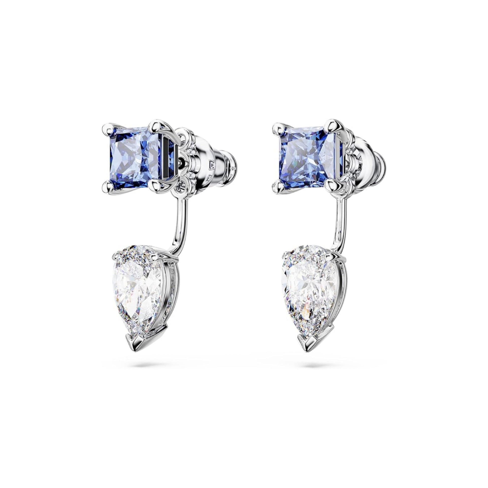 Princess Cut Cornflower Blue Sapphire & Pear-shape Moissanite Classic Stud Earrings
