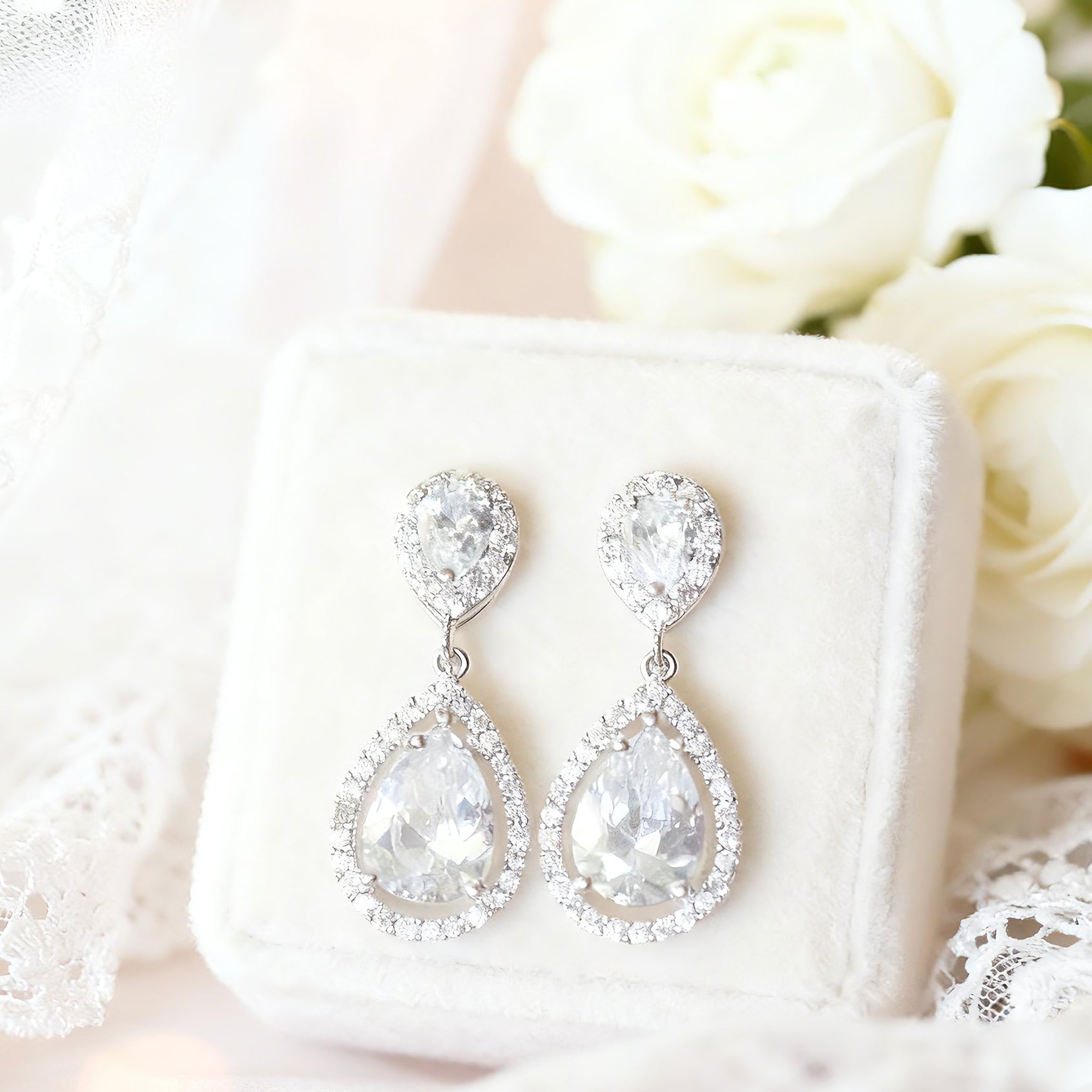 Pear Cut Moissanite Drop Bridal Wedding Earrings
