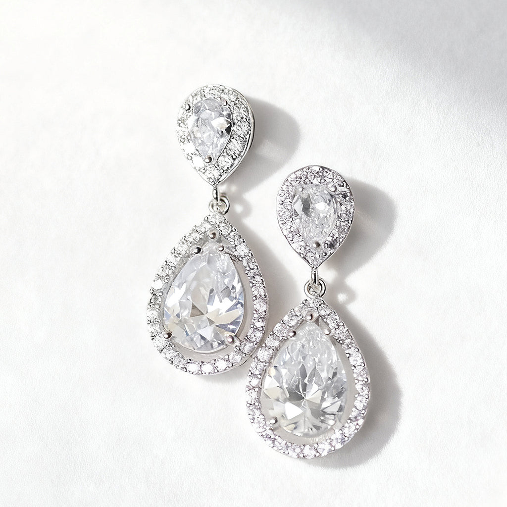 Pear Cut Moissanite Drop Bridal Wedding Earrings