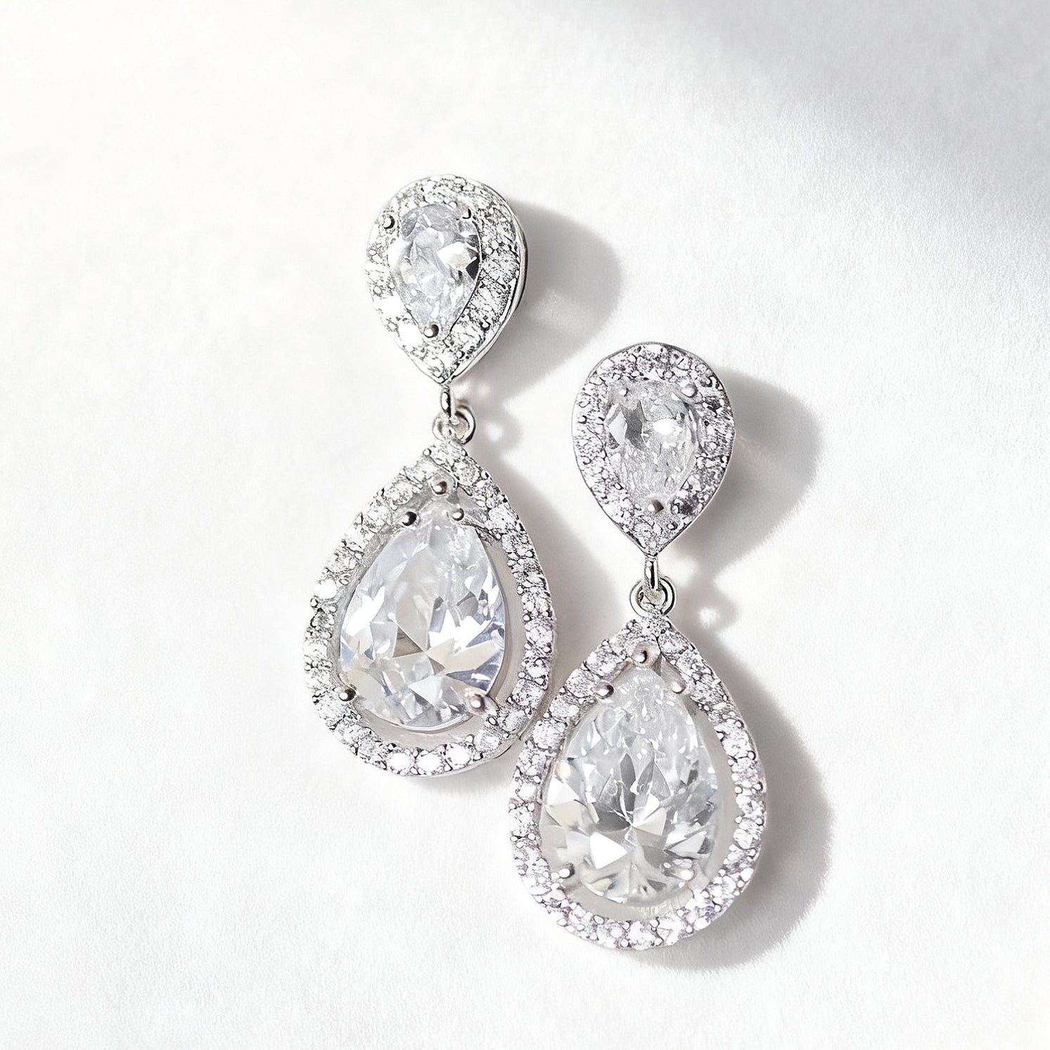Pear Cut Moissanite Drop Bridal Wedding Earrings