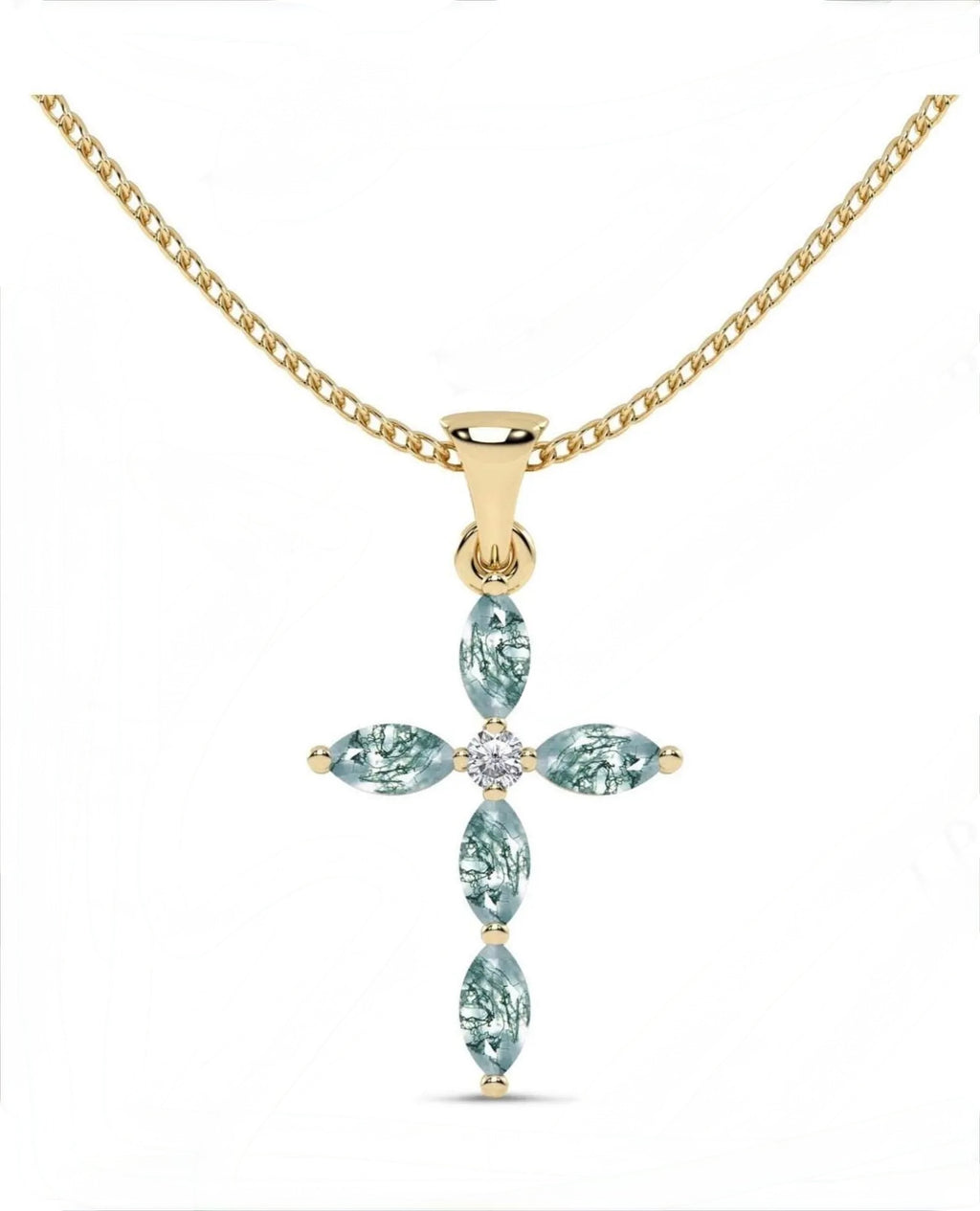 Luck Marquise Cut Moss Agate Unique Necklace Art Deco Wedding Gift For Her