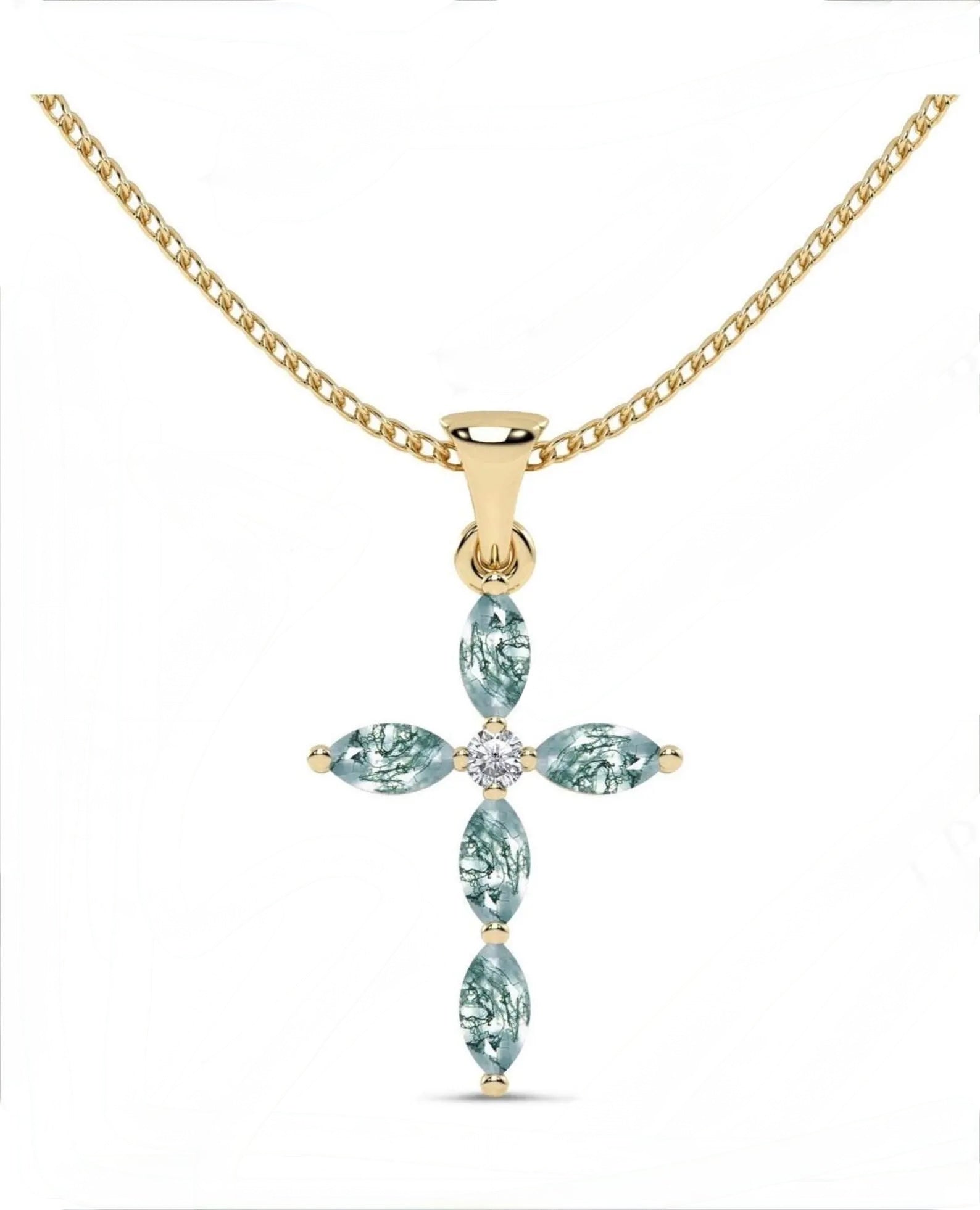 Luck Marquise Cut Moss Agate Unique Necklace Art Deco Wedding Gift For Her