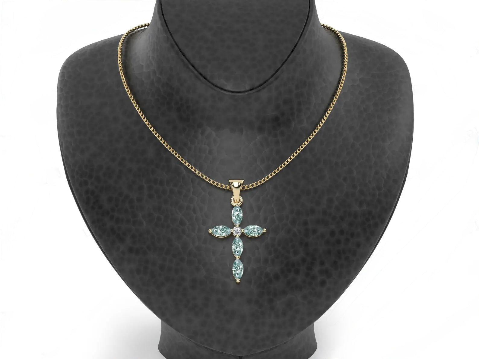Luck Marquise Cut Moss Agate Unique Necklace Art Deco Wedding Gift For Her