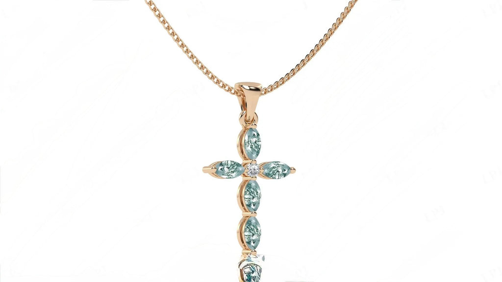 Luck Marquise Cut Moss Agate Unique Necklace Art Deco Wedding Gift For Her