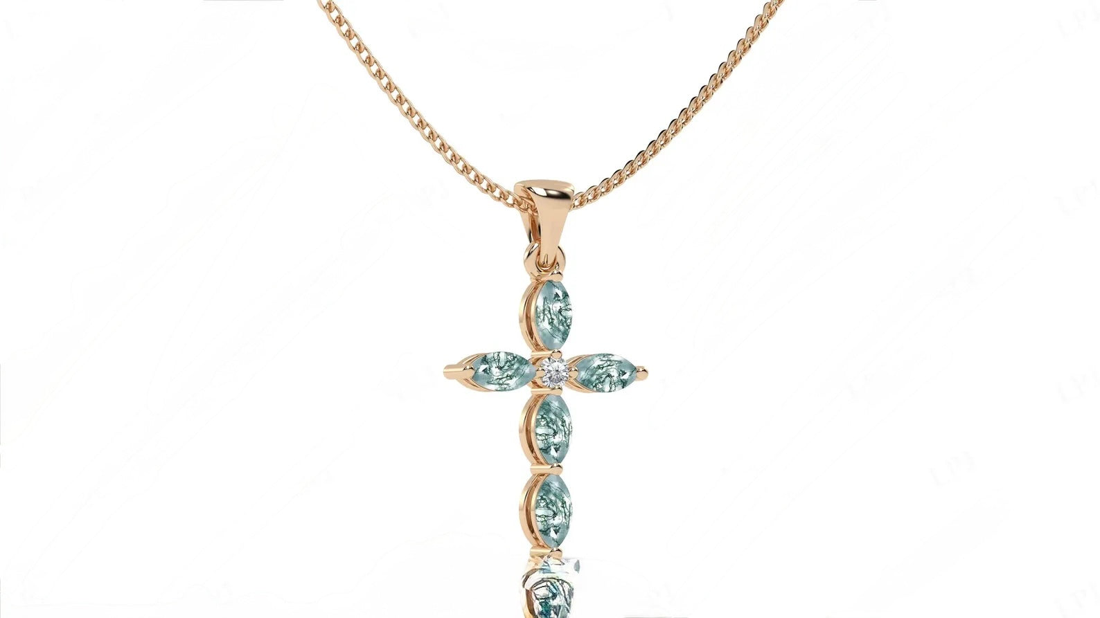 Luck Marquise Cut Moss Agate Unique Necklace Art Deco Wedding Gift For Her