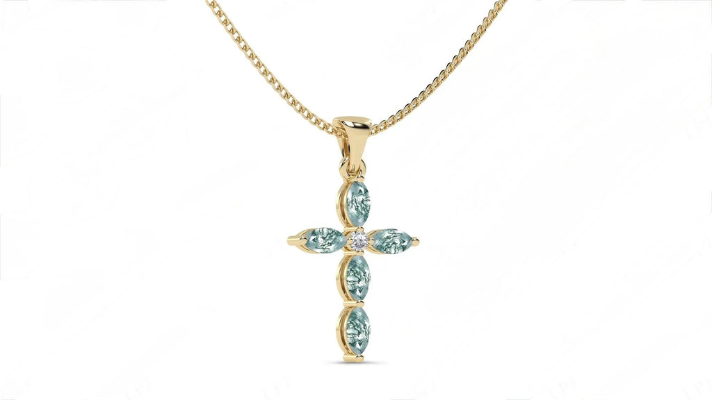 Luck Marquise Cut Moss Agate Unique Necklace Art Deco Wedding Gift For Her