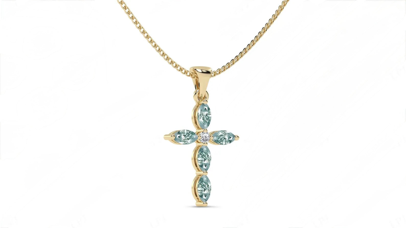 Luck Marquise Cut Moss Agate Unique Necklace Art Deco Wedding Gift For Her